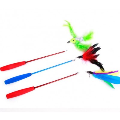 Retractable Cat Toys Interactive Feather Teaser Wand Toy with fishing rod