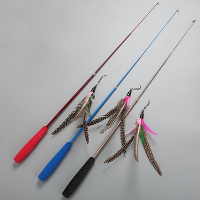 Stocked Wholesale Interactive Cat Toy Feathers Teaser Stretch Wand Stick With Bell