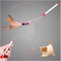 Interactive cat wand toy cat teaser stick toy with steel wire feather bell