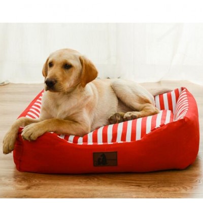 Wholesale New Style Checkered Rectangle Linen Pet Beds Soft Cheap Dog Bed