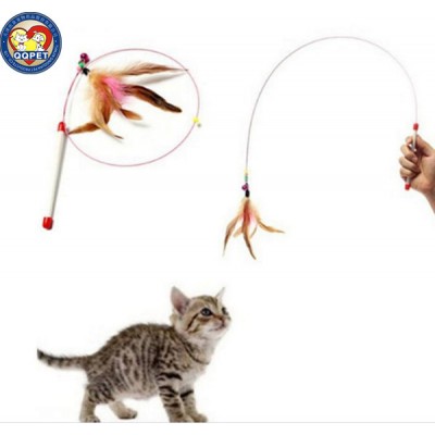 Cat Teaser Wand Cat Toys Color Vary Feather Toy Teaser with Bell